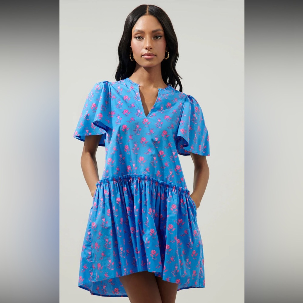 Sugarlips Blue and Pink Floral Mini Dress